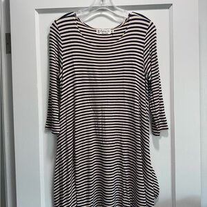 Fighting Eel Striped Navy Blue and White Dress with POCKETS.